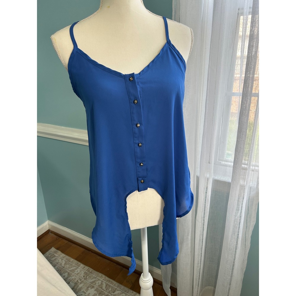 Mind Code Royal Blue Button Front Tie Hem Camisole Top Womens Size Medium KT4890